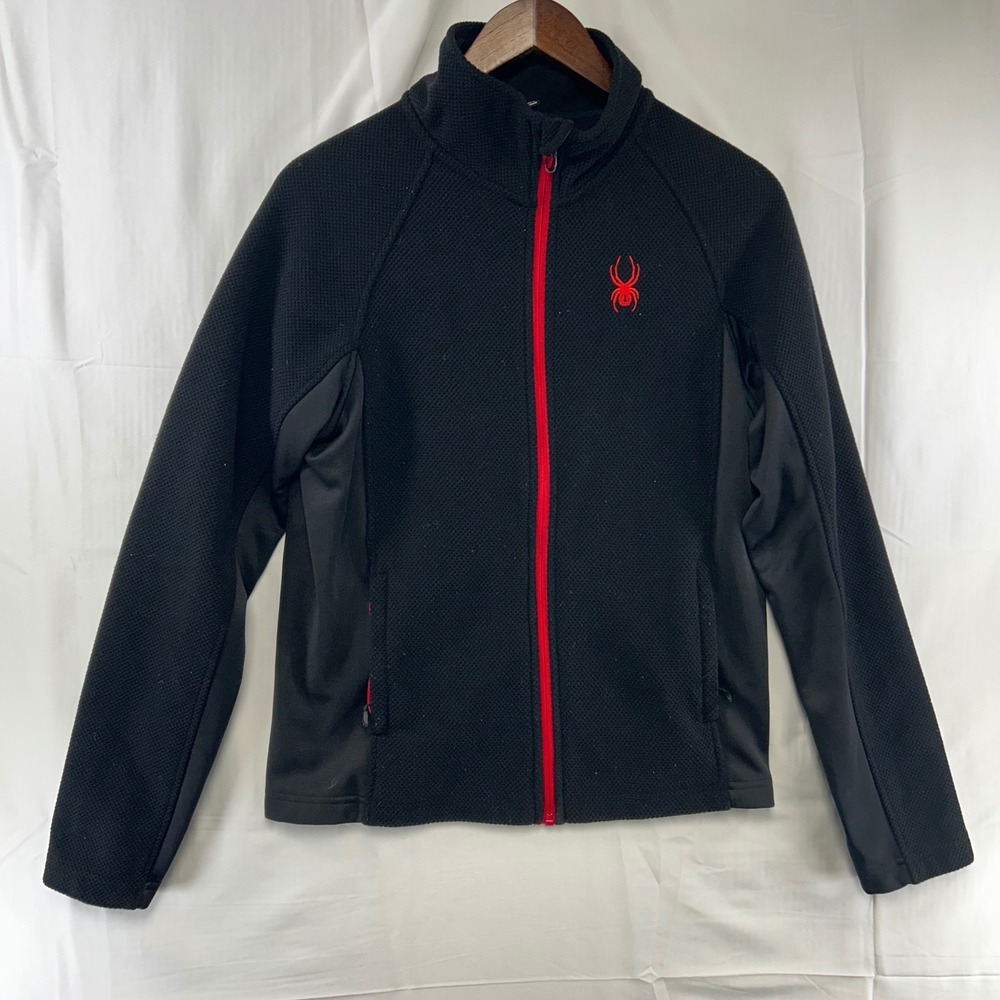 Spyder Full Zip Jacket Women Small Black Red Waffle Knit‎ Fleece SPYED083-001